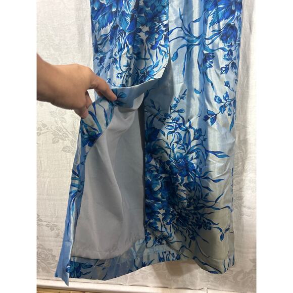 Marisa Baratelli Dress 6 Blue Gray Floral Beaded 100% Thai Silk NEW Formal - Picture 8 of 13